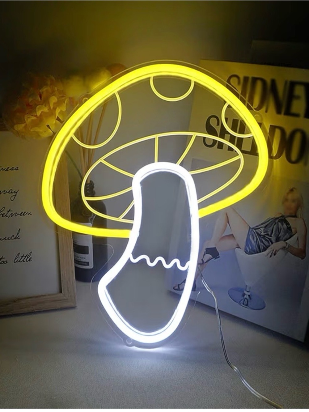 Yellow and White Neon Mushroom Light
